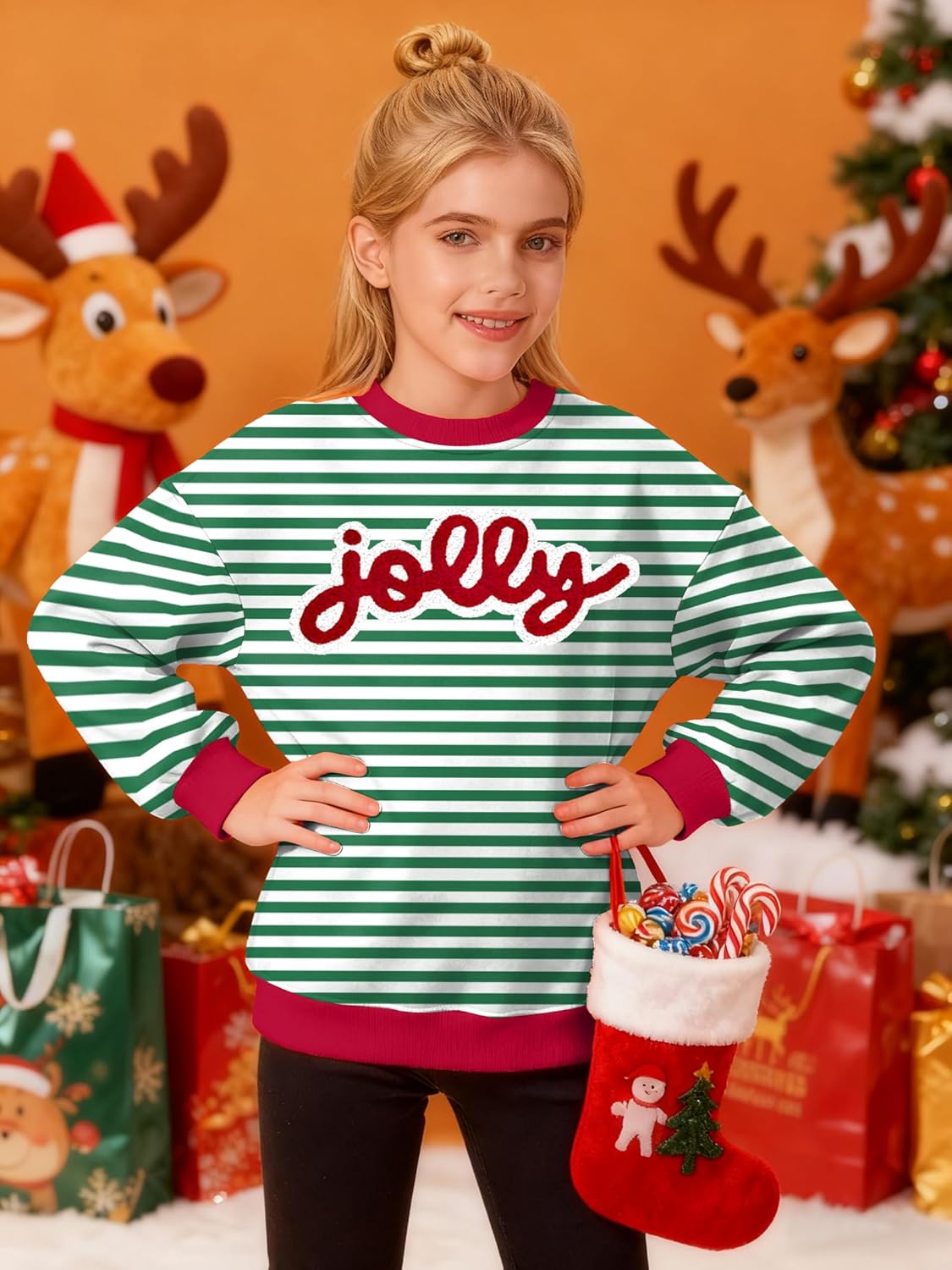 VVNTY Girls Christmas Sweatshirt: Kids Boys Girl Long Sleeve Merry Christmas Shirt Xmas Pullover Tops 5-12Y
