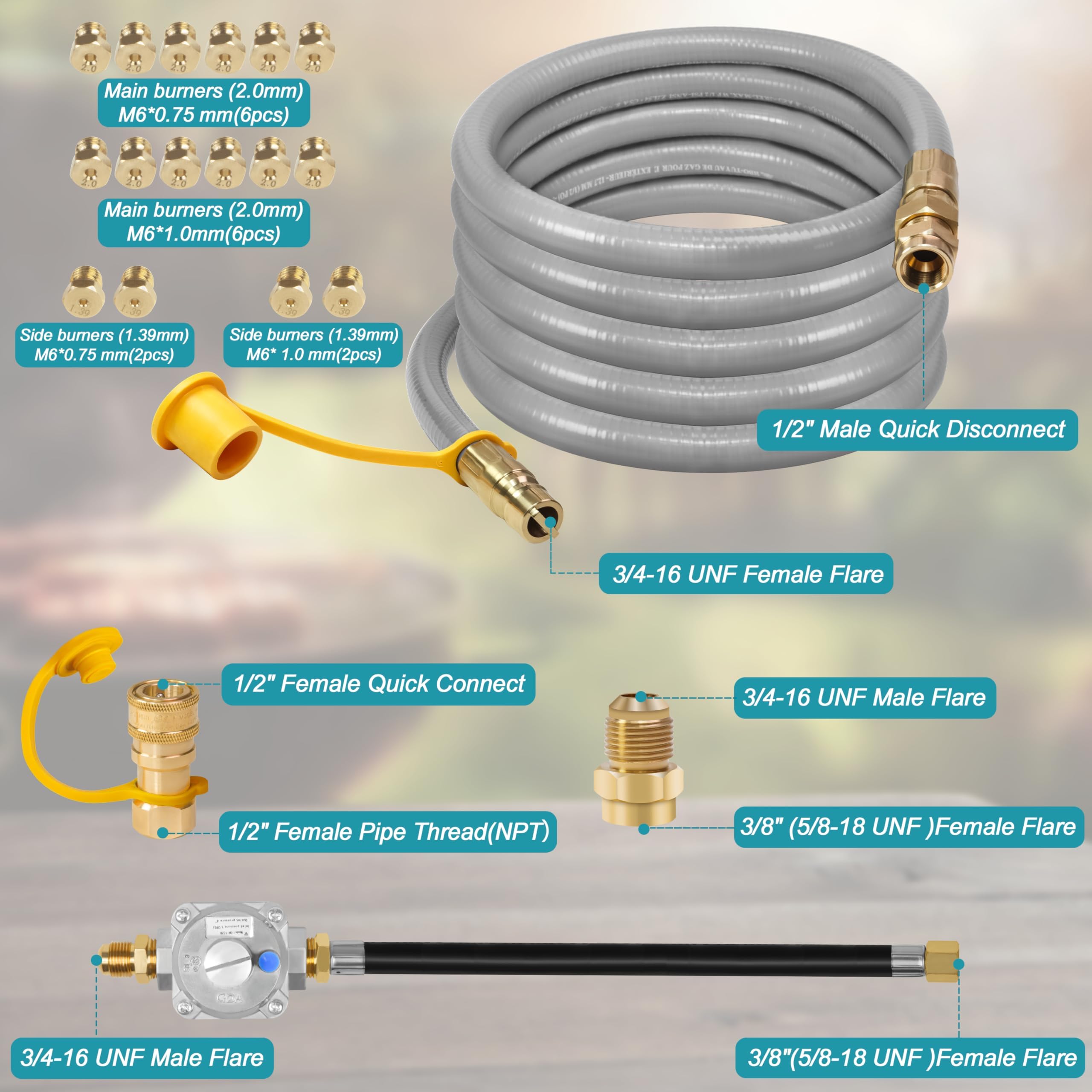 Kit de conversión de propano a gas natural de 10 pies para parrillas Weber Genesis, Genesis II, Spirit, Spirit II, incluye manguera de gas natural de 1,27 cm con regulador y orificio