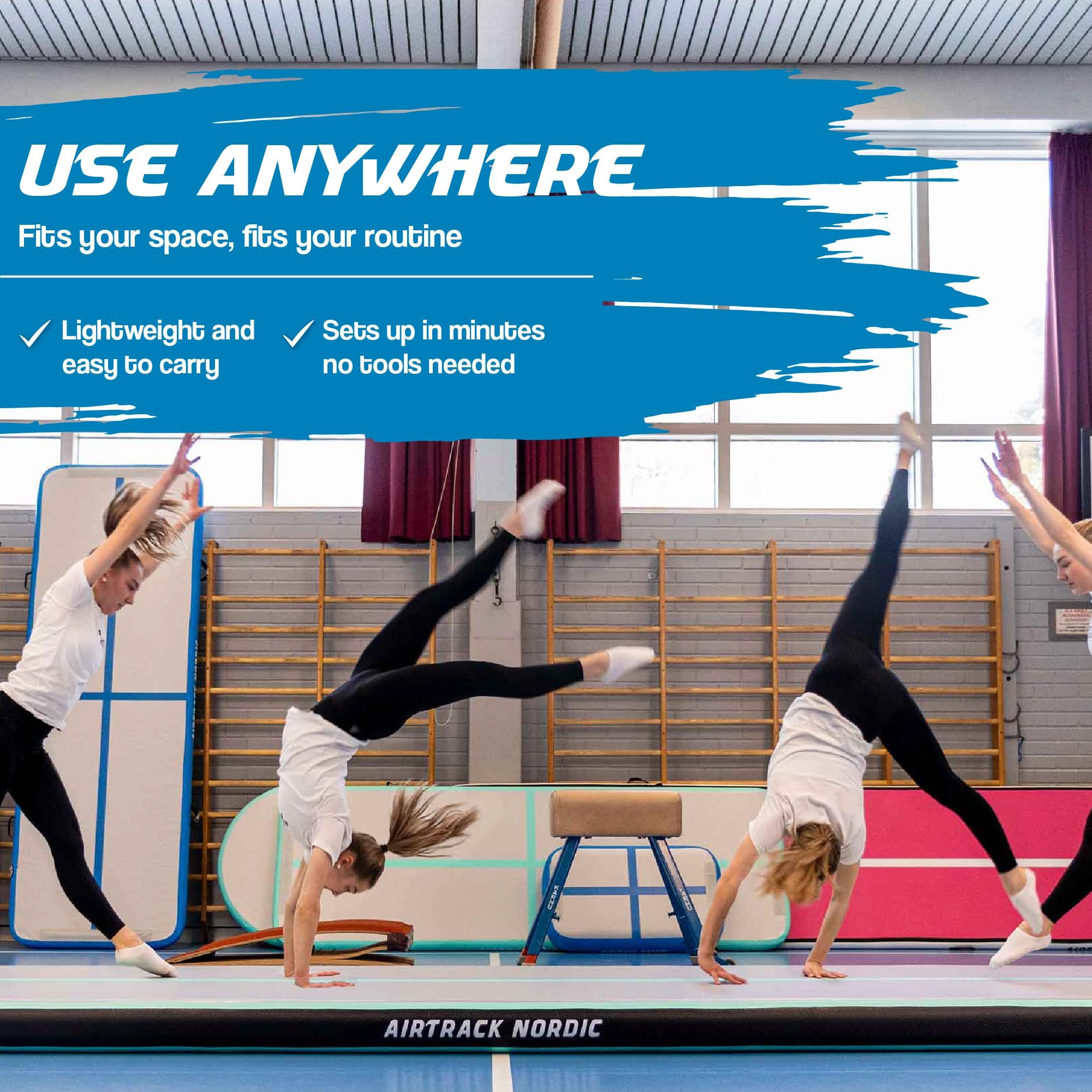 AirTrack Nordic Carbon - Air Track Matte 3m/4m/5m/6m/8m mit Luftpumpe, Aufblasbare Gymnastikmatte Zuhause, besten für Gymnastik & Cheerleading, 1.5m breit & 15cm dick Air Tracking Matte, Turnmatte