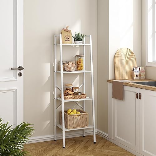 Miniatura 5 de Hoctieon - Estantería industrial de escalera de 4 niveles, estante de escalera estrecho, estantería alta de pie, estante de escalera abierto