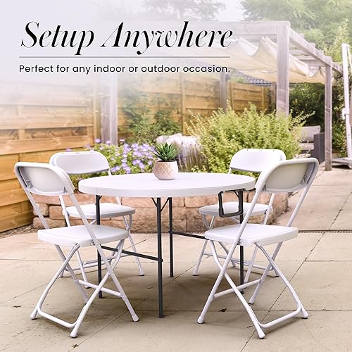 Miniatura 5 de Mesa plegable redonda circular de 3.5 pies con mango integrado y patas de acero, portátil resistente, perfecta para fiestas, cenas, bodas, eventos,