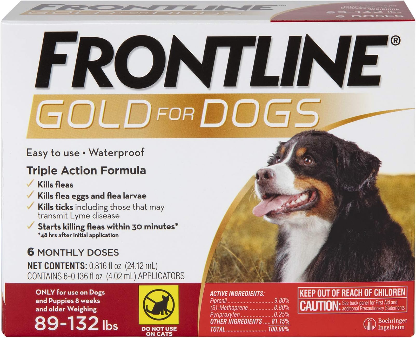 Gold Flea & Tick Treatment for X-Large Dogs Up to 89 to 132 lbs., Pack of 6