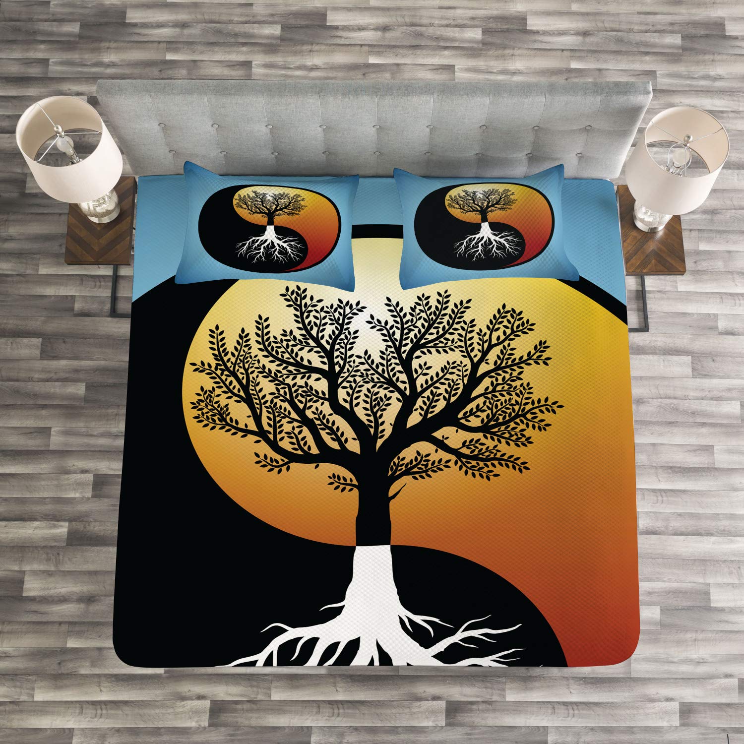 ABAKUHAUS Kung Fu Bedsprei, Vuist in Yin Yang, Decoratieve Gewatteerde ABAKUHAUS Kung Fu Bedsprei, Vuist in Yin Yang, Decoratieve Gewatteerde