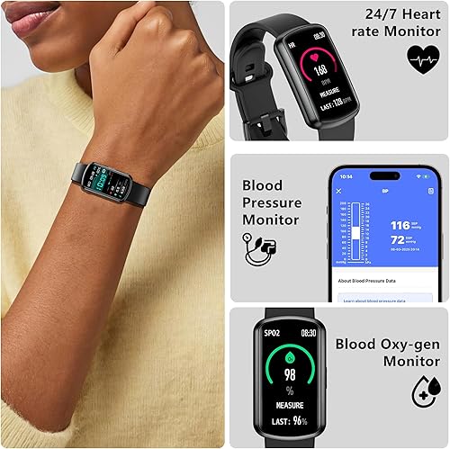 Miniatura 3 de Rastreador de actividad física, reloj inteligente con frecuencia cardíaca 247, monitor de actividad con monitor de presión arterial y oxígeno en