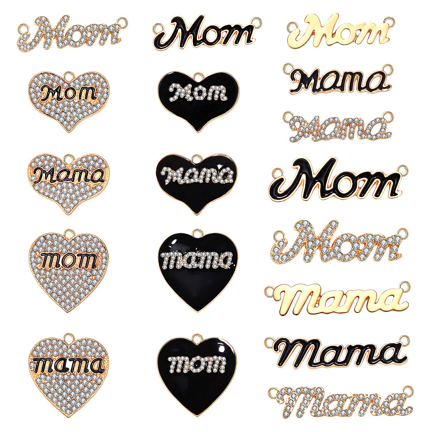 18/20PCS Mama Charms for Jewelry Making Rhinestone Heart Birthday Mother’s Day Charms Letter Mama Mom Pendants for Necklace Bracelet Making DIY Crafts