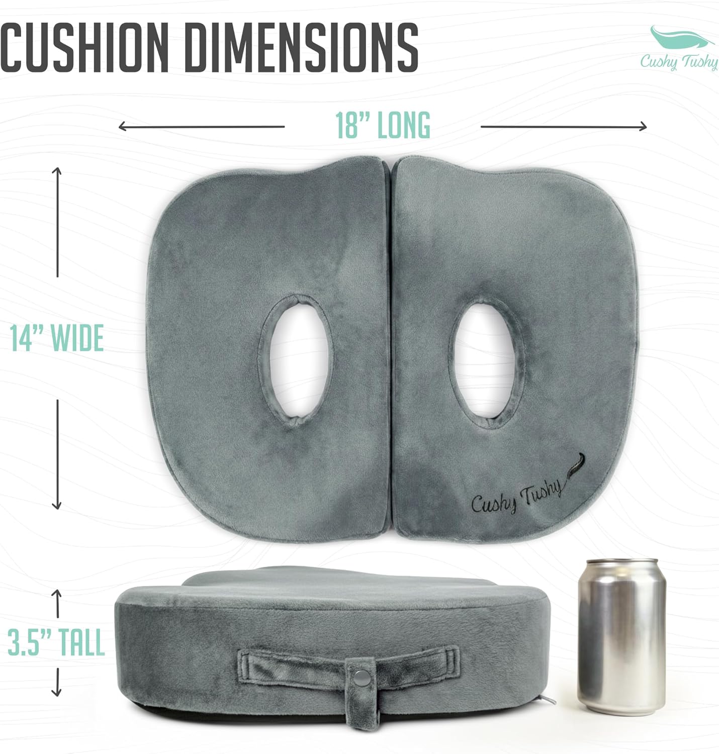 cushy tushy seat cushion | premium foldable sit bone cushion for pressure relief, hip, hamstrings & sciatica comfort | butt pillow | ergonomic ischial tuberosity support for home, office & driving grey sitbone