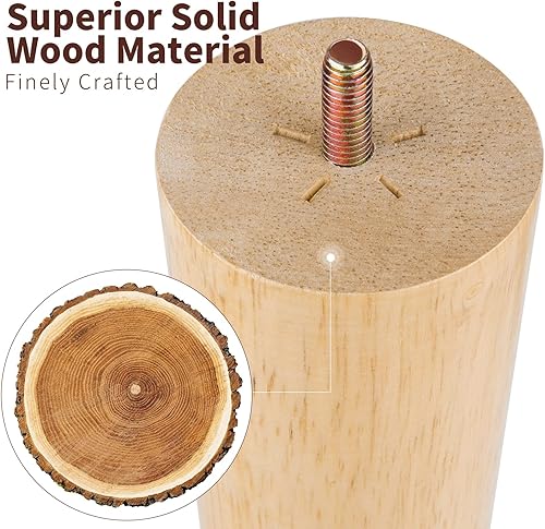 Miniatura 3 de Aodaer Paquete de 8 patas redondas de repuesto para muebles de madera, patas de sofá de 4 pulgadas, patas de madera para mesita de noche, silla,