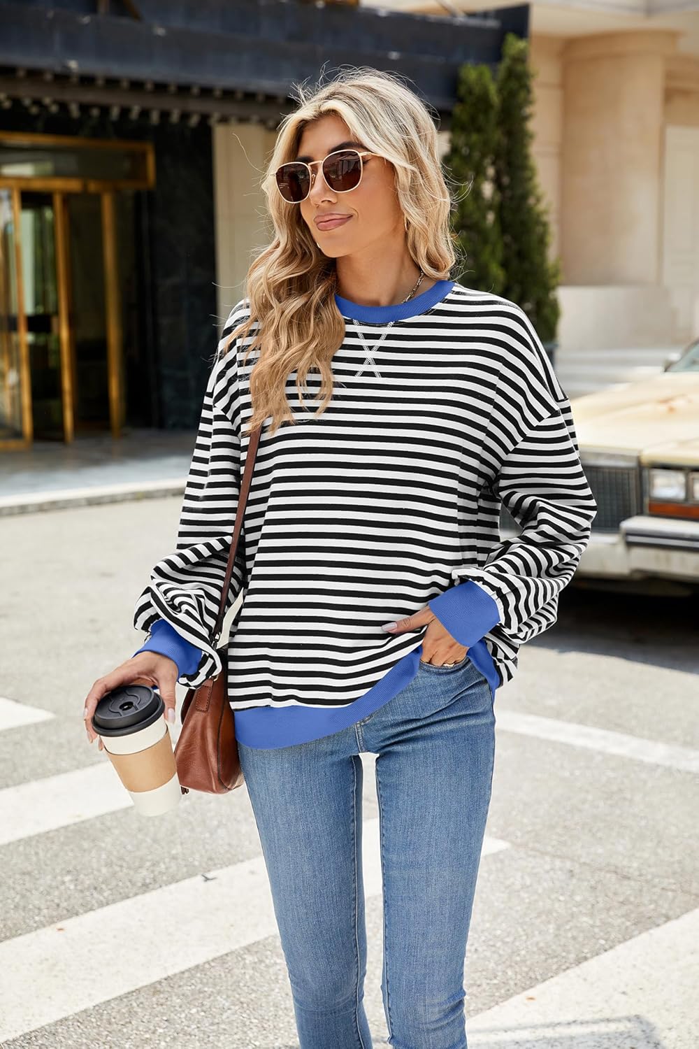 Women's Oversized Striped Sweatshirt Long Sleeve Round Neck Christmas Sweatshirt Loose Pullover Halloween Shirt Top - Image 6