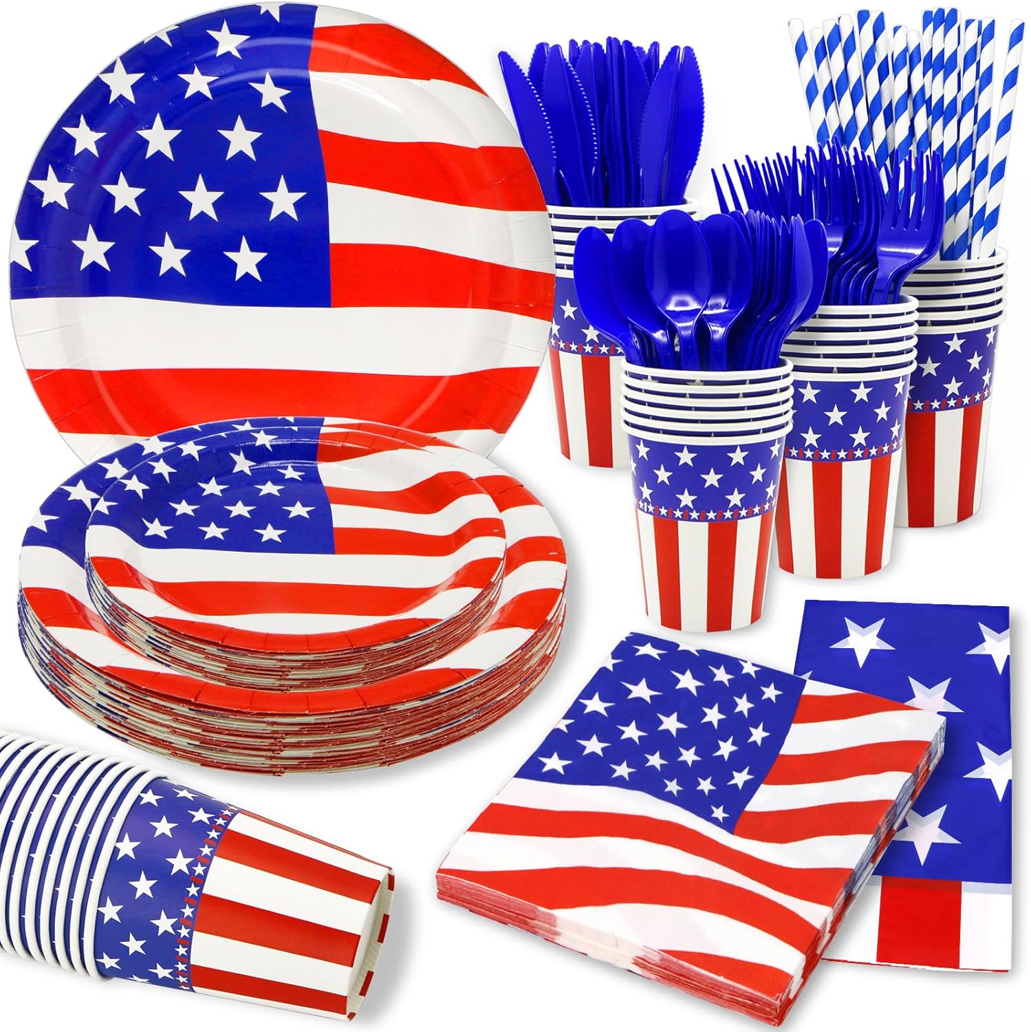 193pcs Fourth of July Plates and Napkins Set Patriotic