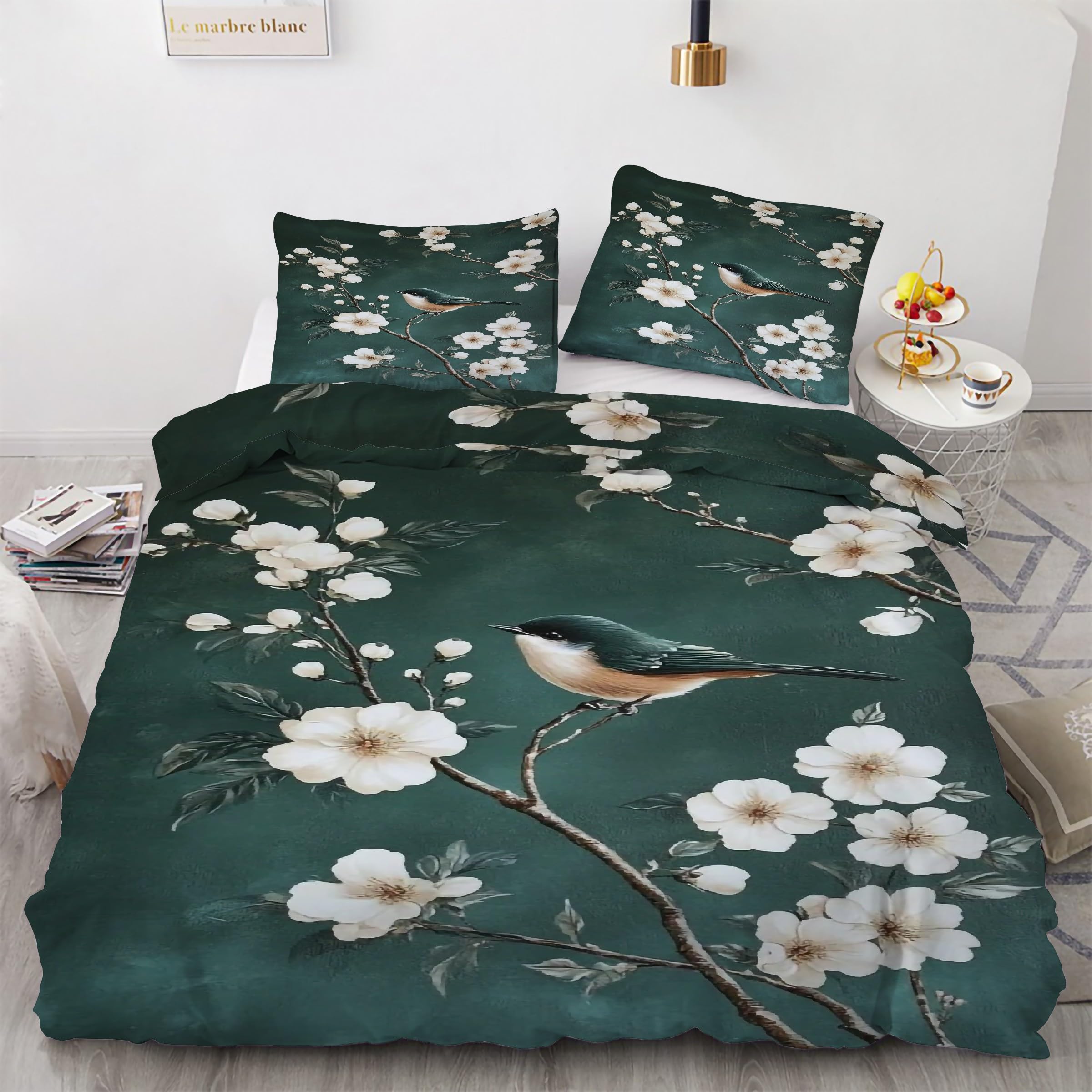 Ensemble de literie 3 pièces fleur de poirier au tissage fin et finitions soignées