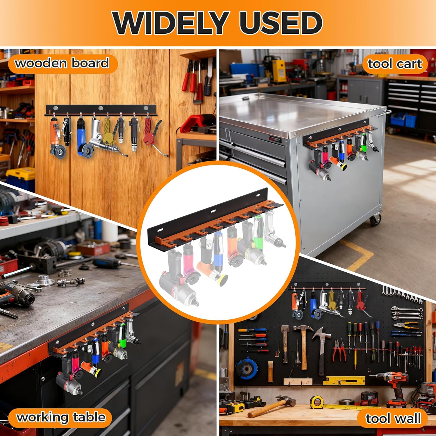 Air Tool Pneumatic Tool Holder,Wall Mount Air Tool Rack,Lockable Air Tool Hanger for Garage Shop Storage Organize,Fit 1/4" Standard Connection Accessories,Comes with Eight Slots