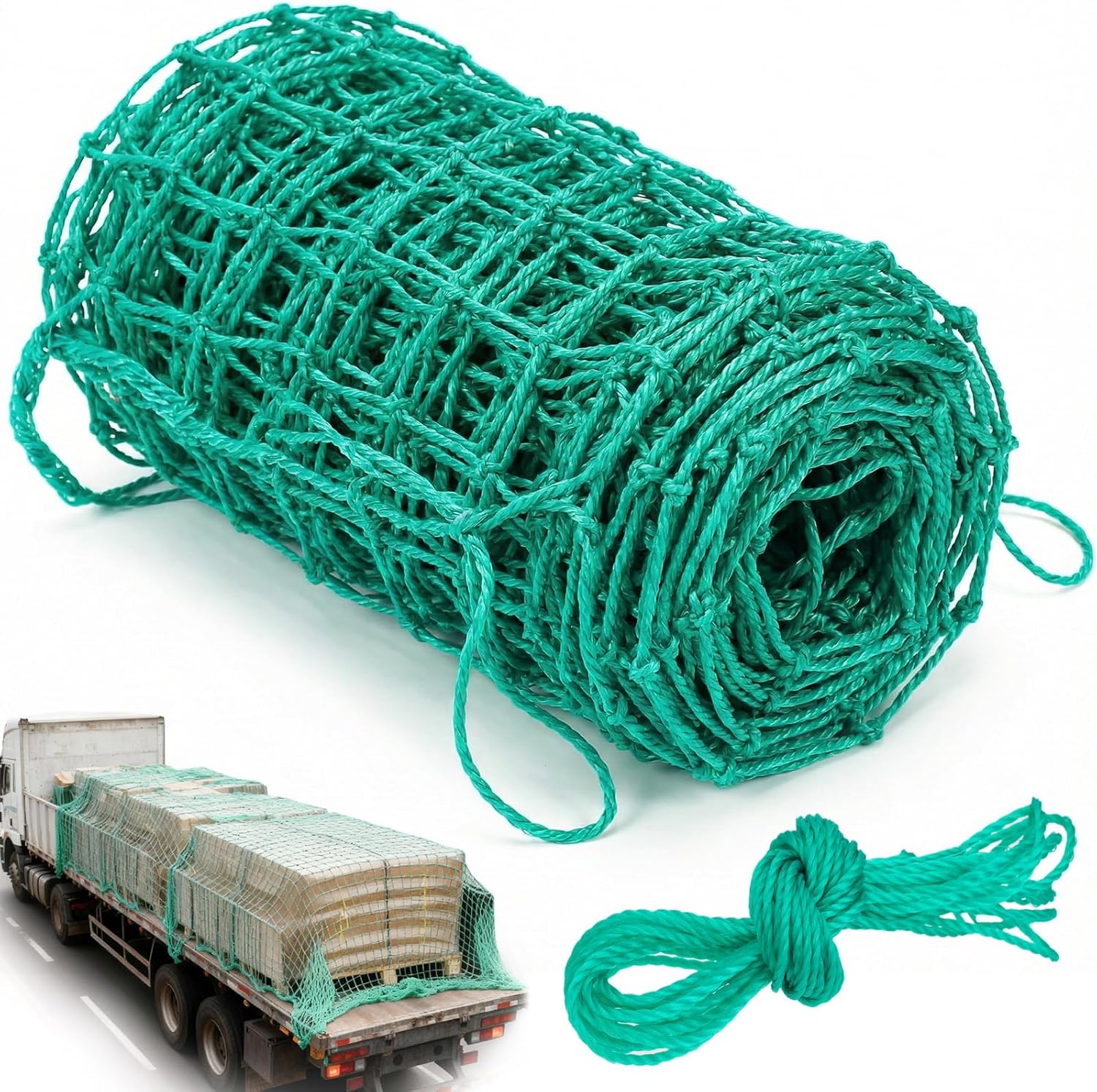 JERBOR Heavy Duty 12ft x 8ft Large PE Cargo Net for Trailer Truck UTV ATV,Dump Truck Mesh Tarp,Water-Resistant, Industrial Strength Net (12ft x 8ft)