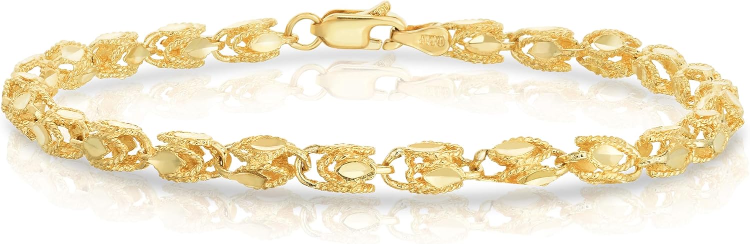 Floreo 10k Yellow Gold 3.5mm Solid Turkish Rope Chain Bracelet or Anklet