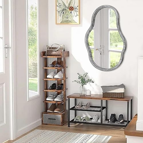 Miniatura 6 de Espejos asimétricos grandes para pared, ondulados, marco de madera con forma única, espejo moderno negro irregular para colgar en la pared, para el