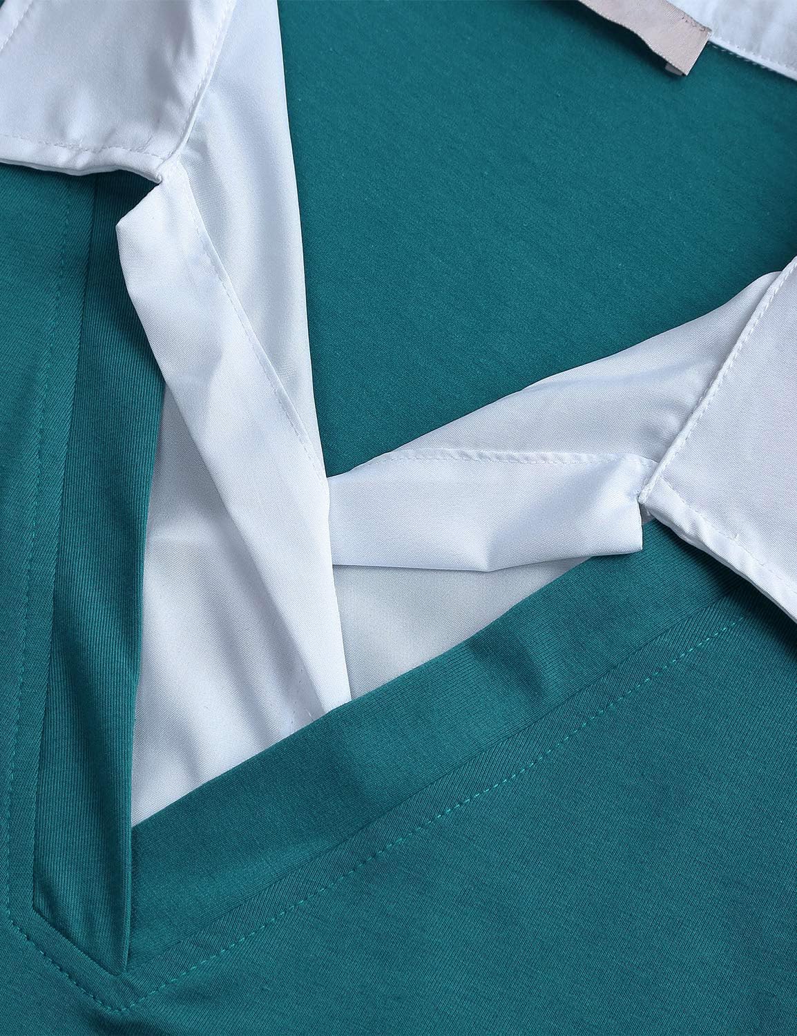 Women's Long Sleeve Contrast Collar Shirt A-line Pleated Office Tunic - Image 2