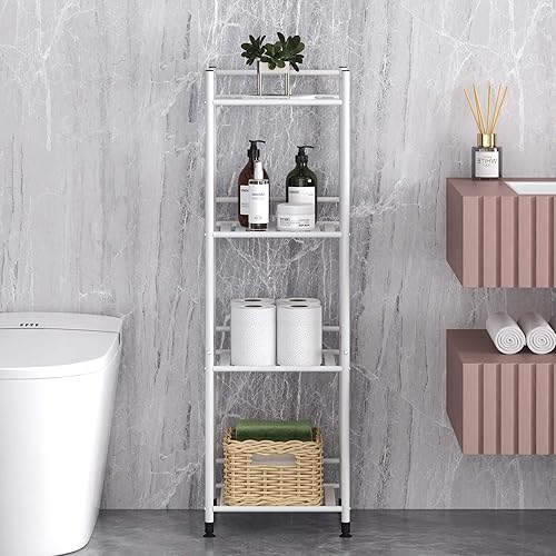 Miniatura 6 de TZAMLI Estantería de 4 niveles, estantes de almacenamiento independientes para baño, estante de almacenamiento de metal resistente para espacios