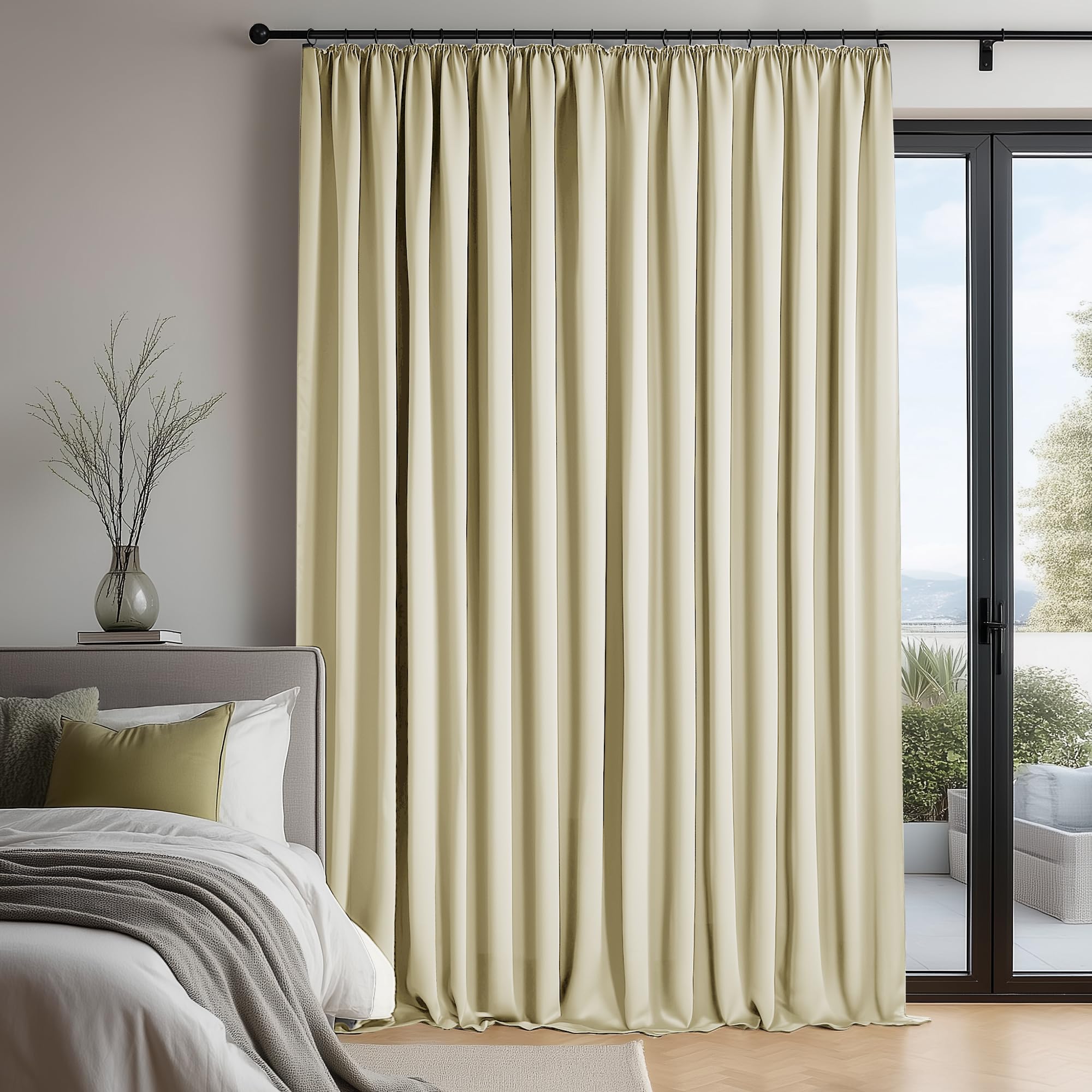 Deconovo Cortinas Opacas Térmicas con Cinta de Lápiz Cortinas Modernas Aislantes para Dormitorio y Sala de Estar, 300×220 CM, Beige Claro, 1 Paneles
