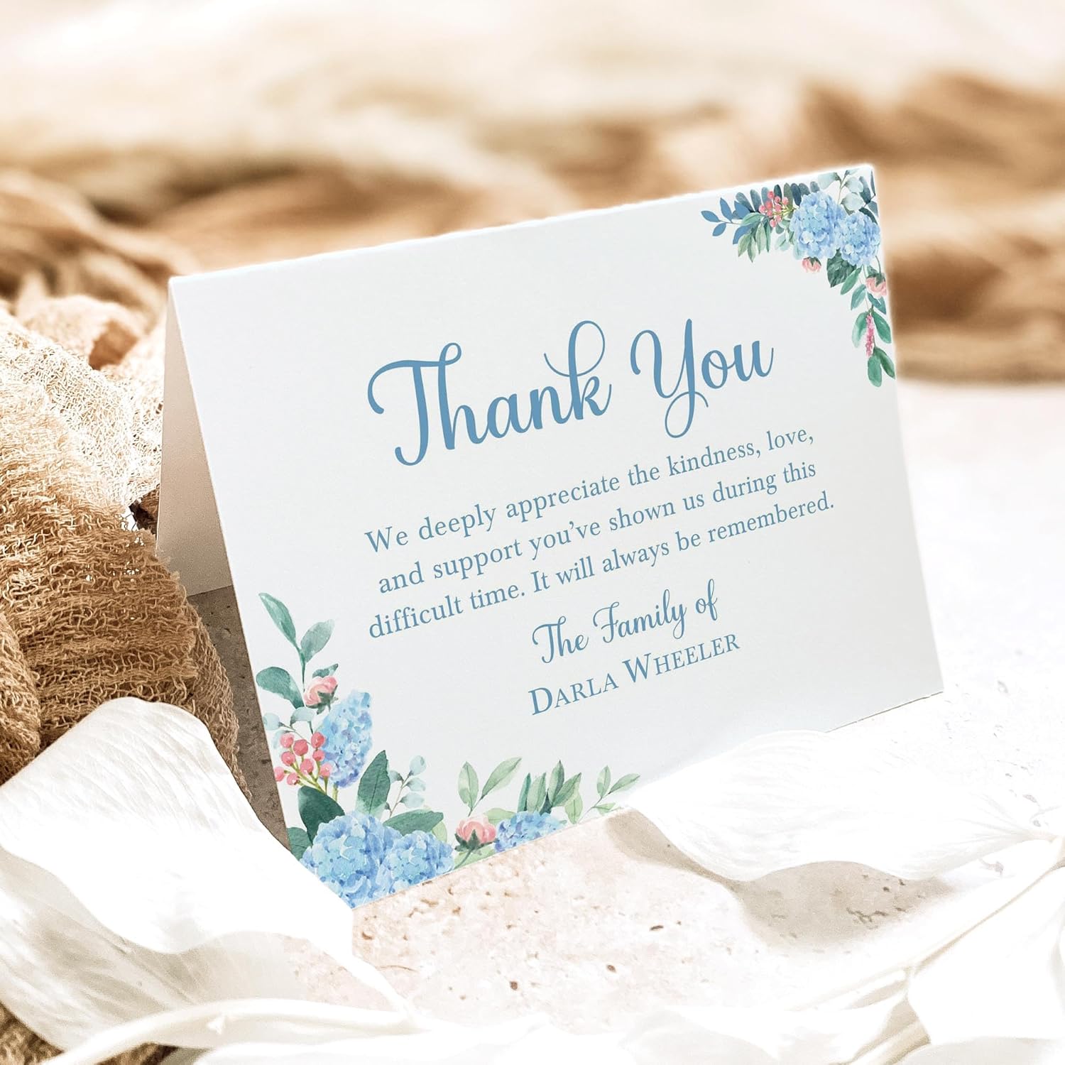 Floral Sympathy Thank You Cards, Personalized Funeral Thank You Cards, Bereavement Notes with Envelopes, 5.5x4.25 Flat Notecards (Blue Floral, Flat Notecard)
