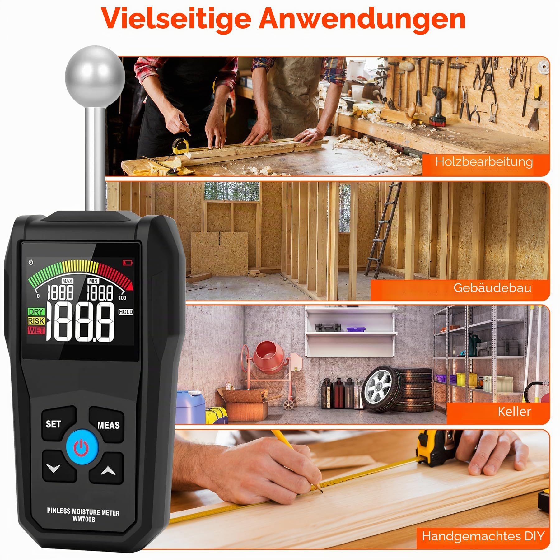 Feuchtigkeitsmessgerät Ofeace Feuchtigkeitsmessgerät Wänd mit Kugelsensor für Zerstörungsfreie Bereichsscans 20-40 mm Moisture Meter für Mauerwerk, Holz, Beton, Estrich & Gips Holzfeuchtemessgerät
