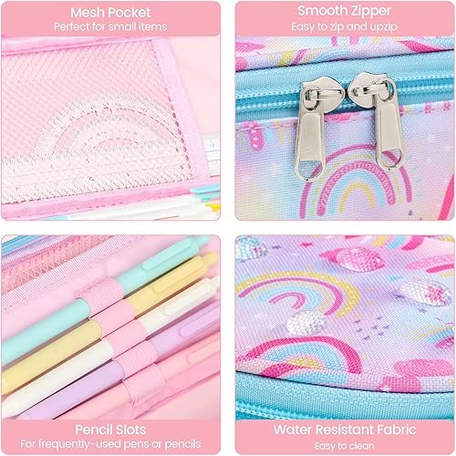 Miniatura 6 de Cambond Lindo estuche para niñas, estuche de gran capacidad para niños, estuche de almacenamiento grande para la escuela, solo estuche, arcoíris