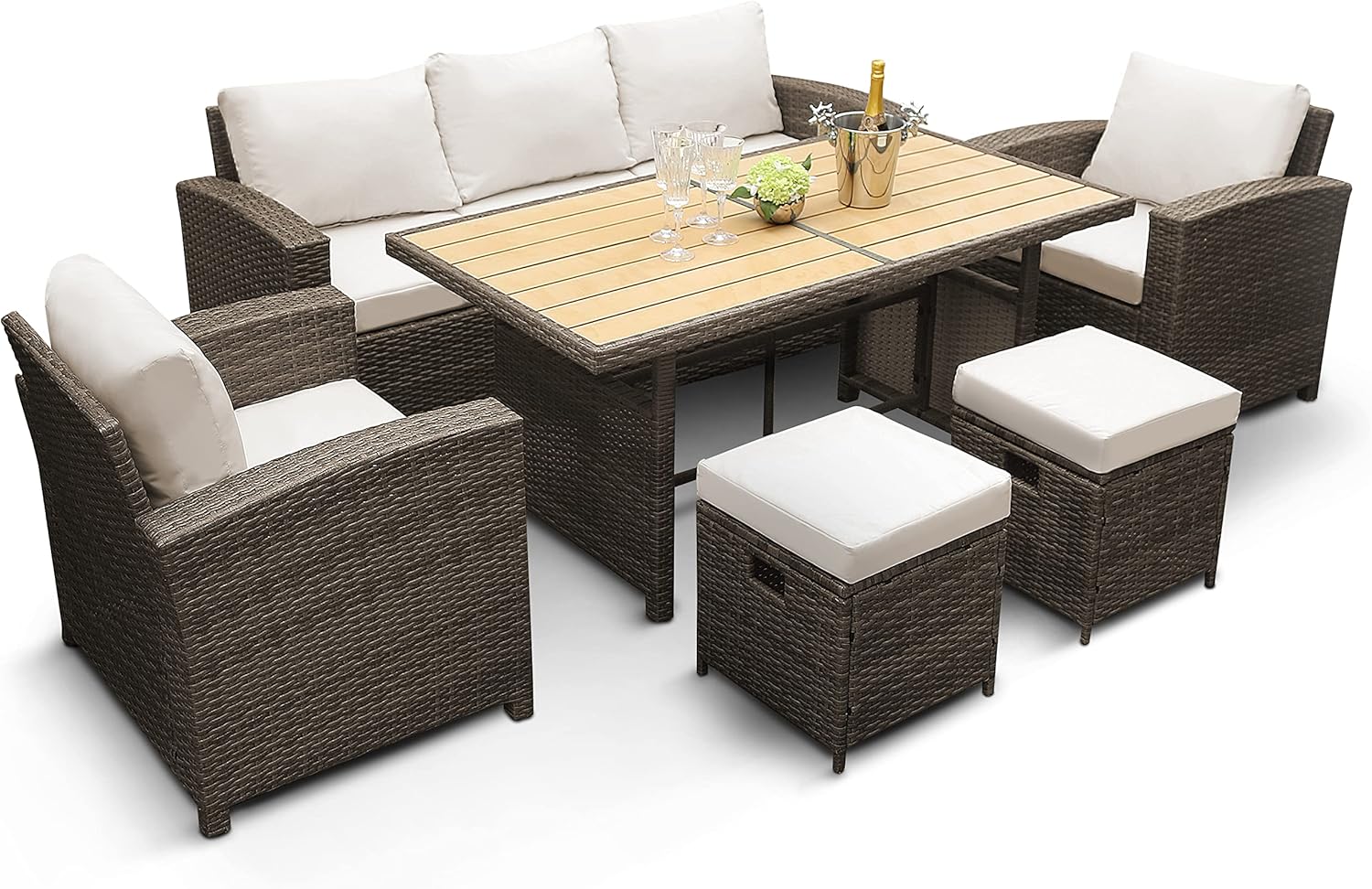KEPLIN 7 Piece Rattan Garden Furniture Set with Table, Sofa, Seats,Two