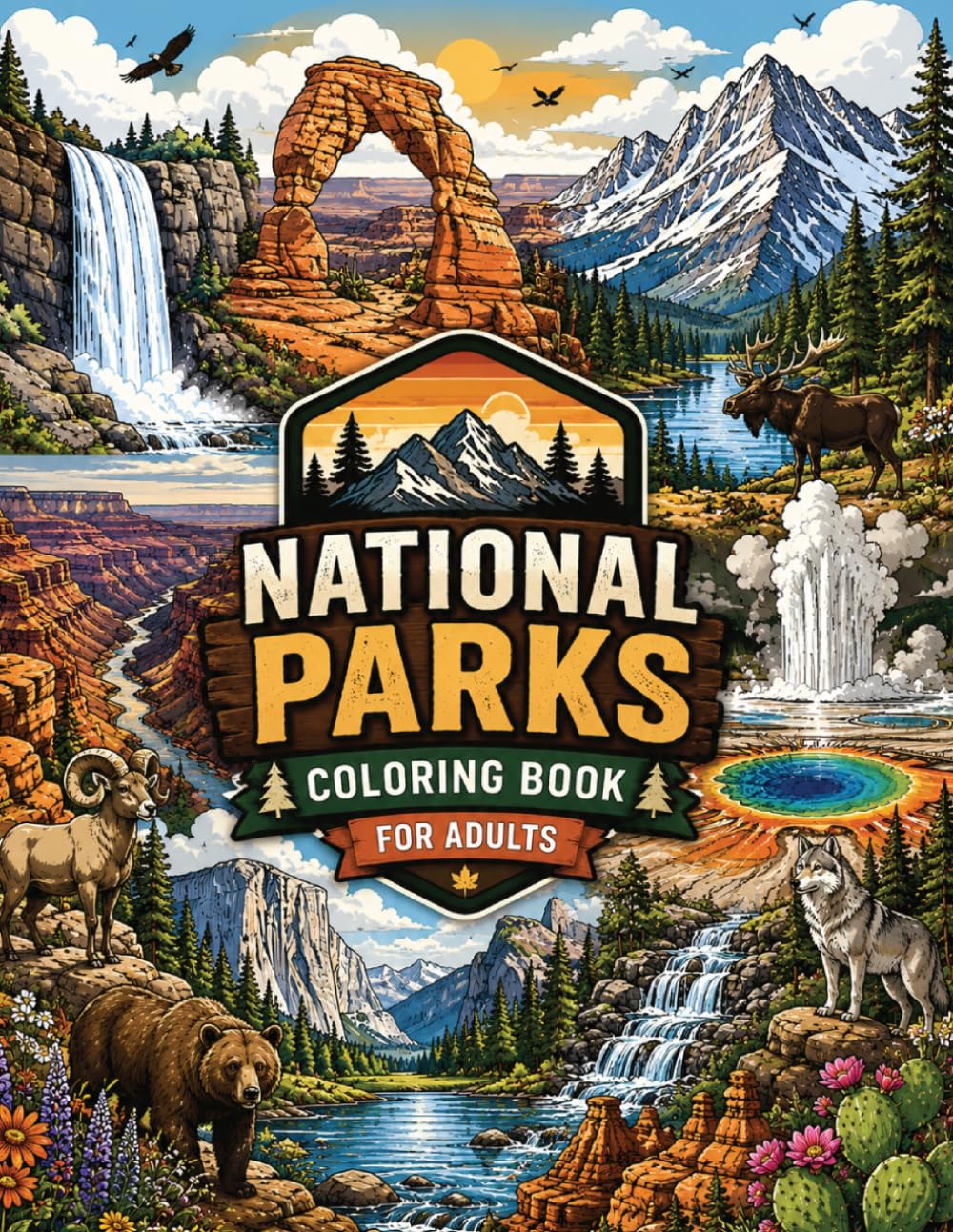 National Parks Coloring Book for Adults: Scenic Landscapes, Wildlife, Forests, Mountains and Outdoor Adventures: Relaxing Nature Scenes for Stress ... Mindfulness, Hiking and Travel Lovers