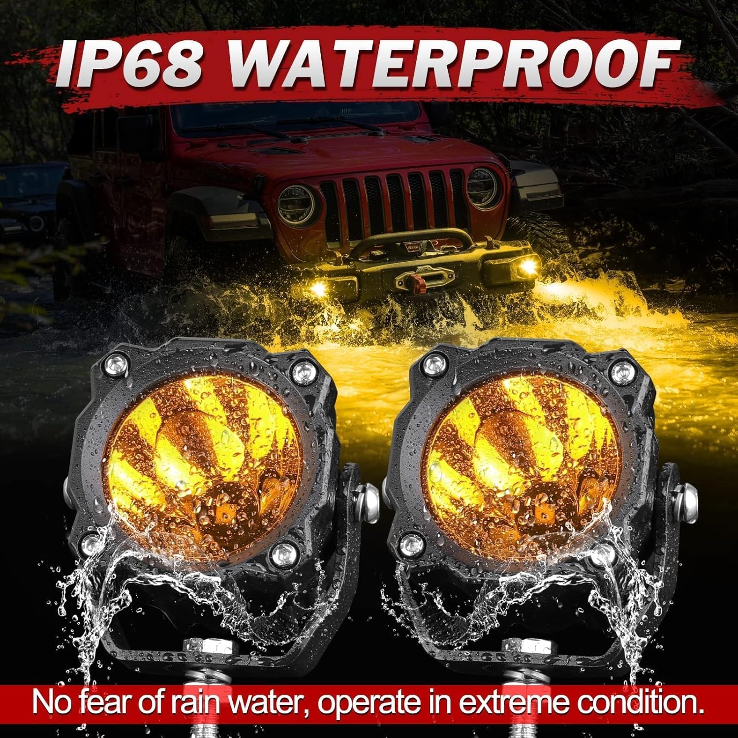 3 Inch Round LED Pod Lights 50W Spot Amber Motorcycle Driving Lights Amber LED Pods Offroad Lights Round Fog Lights 2PCS for Motorcycle Truck Pickup UTV ATV SUV