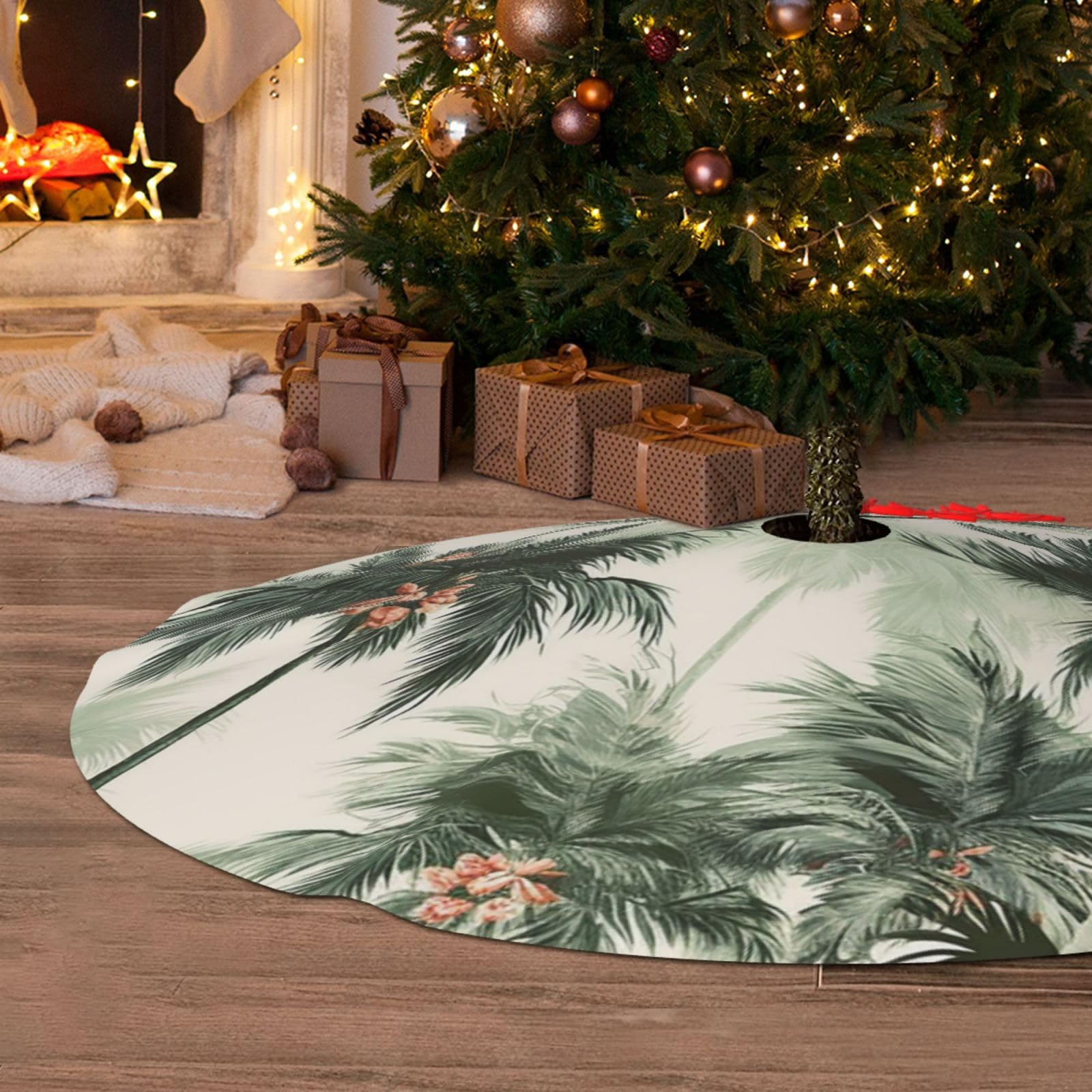 Tapis de base pour Noël de 122 cm en peluche douce aux finitions tropicales élégantes