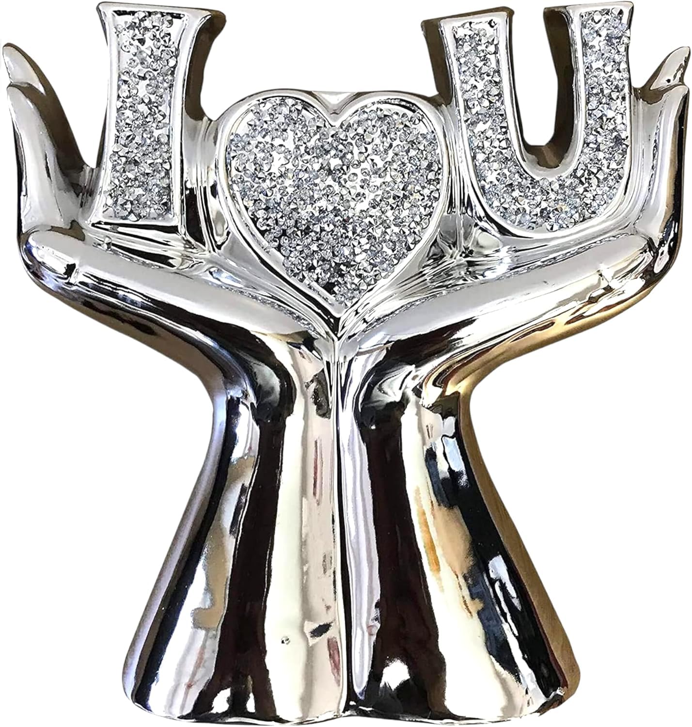 Shabjy Silver Crushed Diamond Heart In Hands Ornament, 25Cm, Handmade, Home Decor