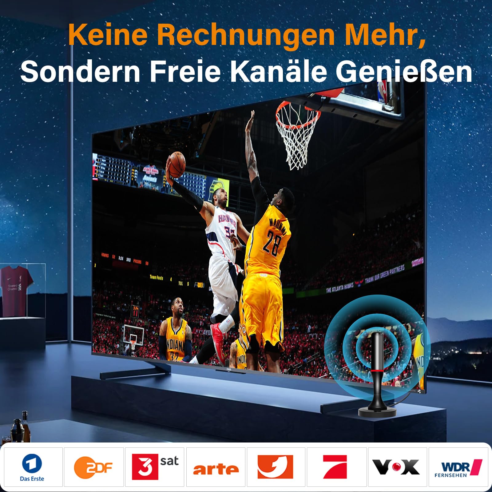 DVB-T/DVB-T2 Antenne, DVB-T2 Antenne mit Verstärker für Innen, Zimmerantenne für Fernseher, Indoor TV Antenne mit Magnetfuß, 360° HD-Empfang, 3m Kabel für 4K Smart TVs DAB/VHF/UHF