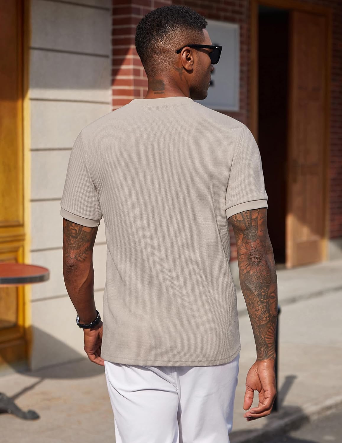 COOFANDY Men's Waffle T-Shirts Short Sleeve Casual Crew Neck Shirt Cotton Summer Plain Pullover Tees - Image 4