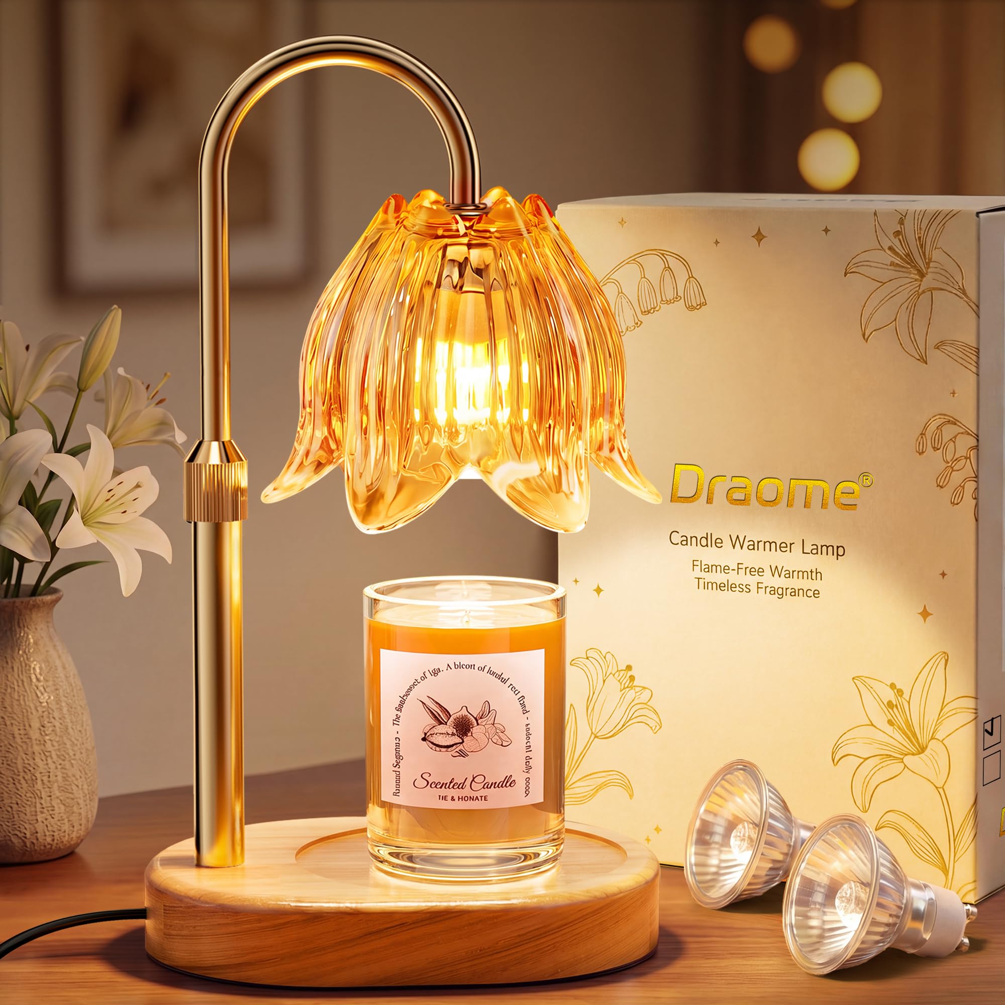 Draome Candle Warmer Lamp with Timer, Dimmable Light with 2 Bulbs