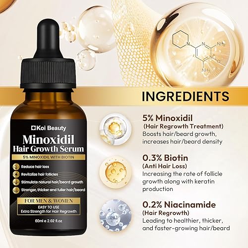 Miniatura 2 de Crecimiento del cabello de minoxidil al 5% para hombres y mujeres, suero de tratamiento de pérdida de cabello minoxidil extra fuerte con biotina