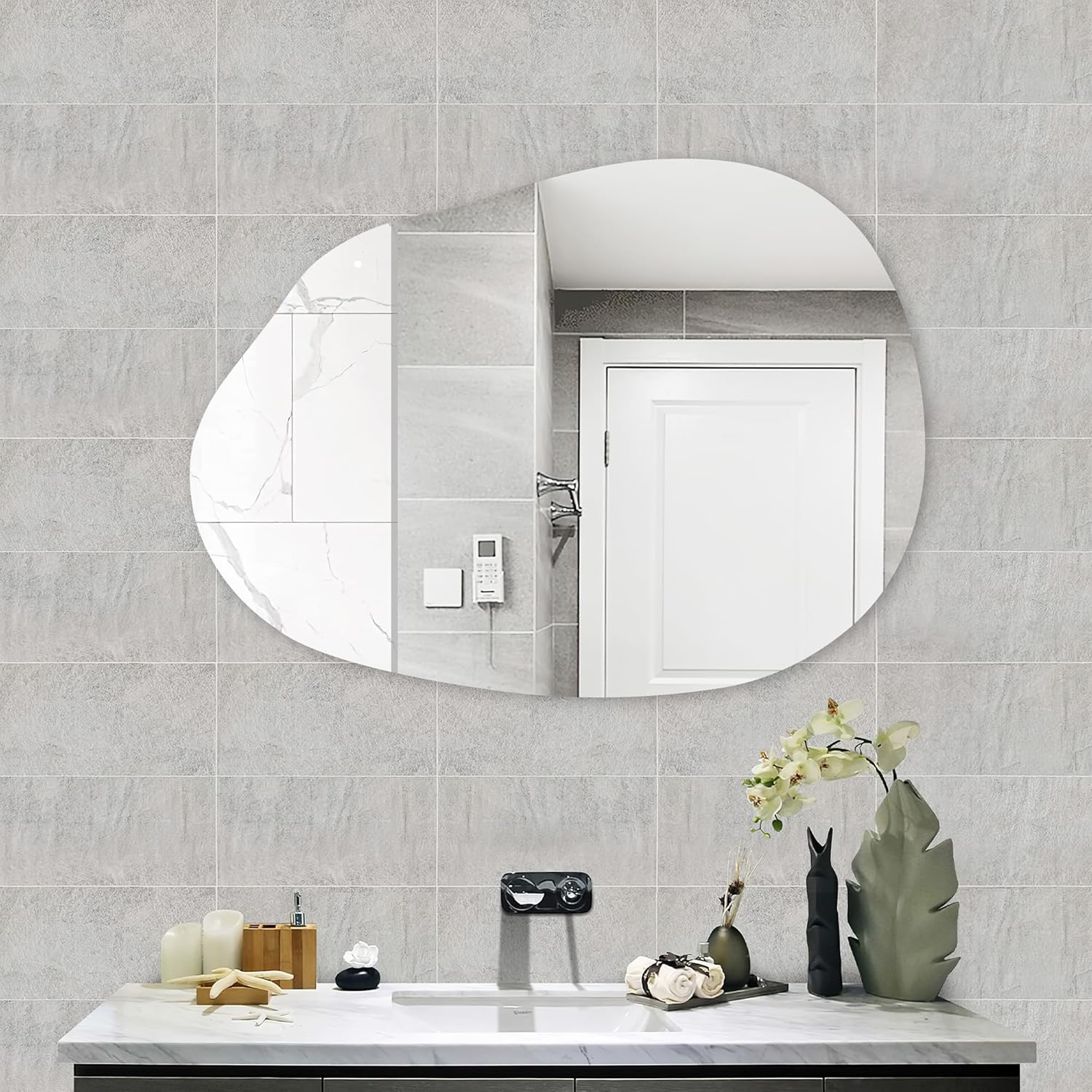 CULER Irregular Bathroom Wall Mirror,22 x 30 Inch Asymmetrical Frameless Vanity Modern Tempered Glass Mirror for Bedroom,Living Room,Entryway