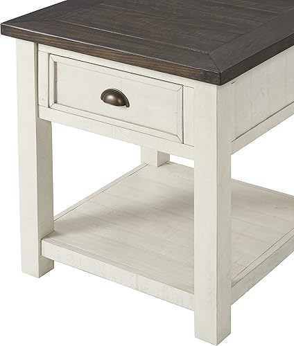 Miniatura 9 de Martin Svensson Home Mesa auxiliar de madera maciza, blanco crema con tapa marrón
