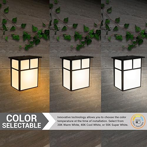 Miniatura 5 de Sunlite 88683 Lámpara LED Mission Style para exteriores, 12 vatios (75 W  ), 800 LMN, fotocélula incorporada, acabado negro, lente blanca opaca,