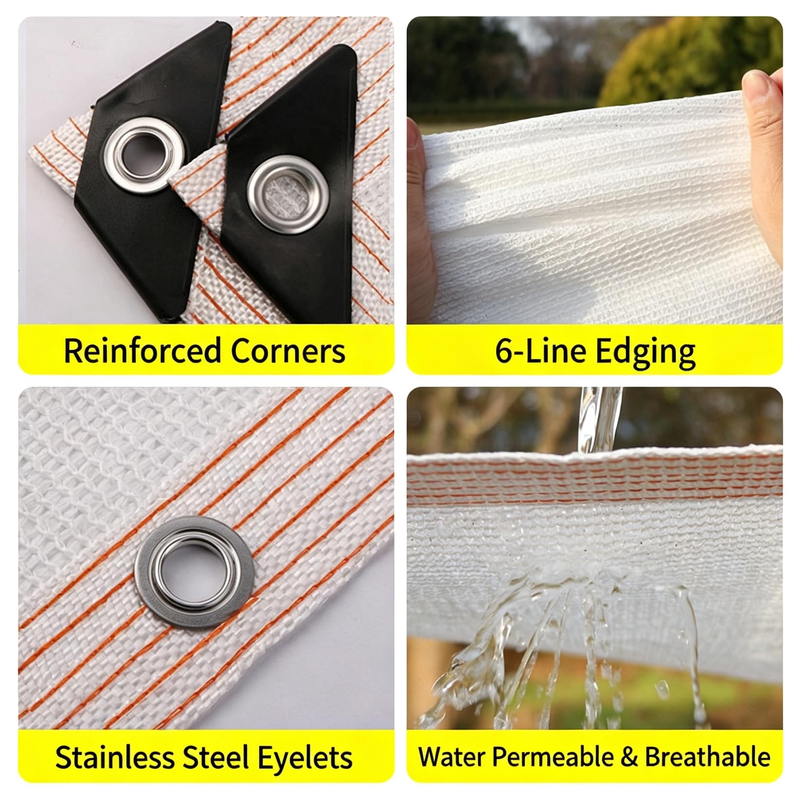 Telo Ombreggiante HDPE Bianco 90% UV Tenda da Sole Traspirante per Esterni | 4.5x6m Vela Ombreggiante con Occhielli Rettangolare Telo Parasole Tessuto per Piscina Campeggio Giardino cortile feste