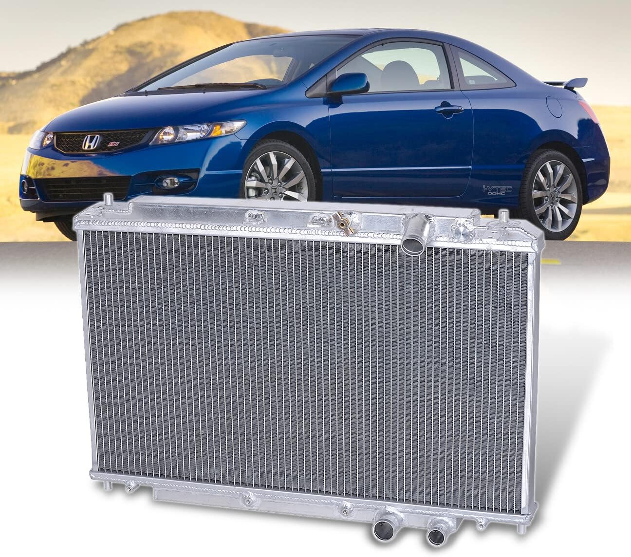 AJP Distributors Dual Core 2-Row Full Aluminum Radiator Engine Motor Cooling Upgrade Compatible/Replacement For Civic Si FG1/FG2/FA1/FA5/FD1/FD2 Manual 2006 2007 2008 2009 2010 2011 06 07 08 09 10 11