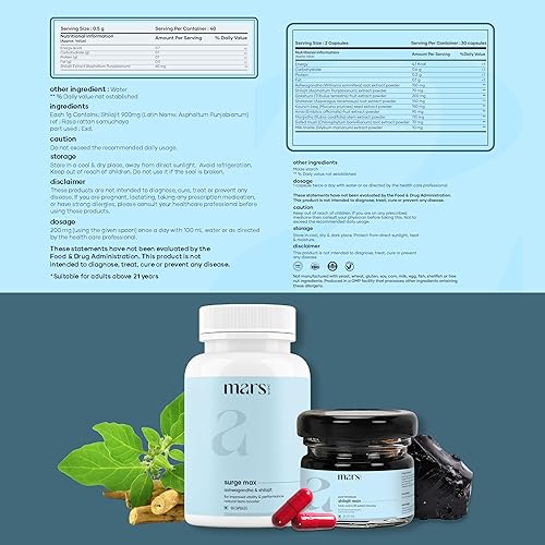 Miniatura 7 de mars by GHC Power Pack Combo Pack  Cápsulas de resina Shilajit Gold y SurgeMax (60 unidades)  Alimentado con Gokshura y Safed Musli  Apoya la