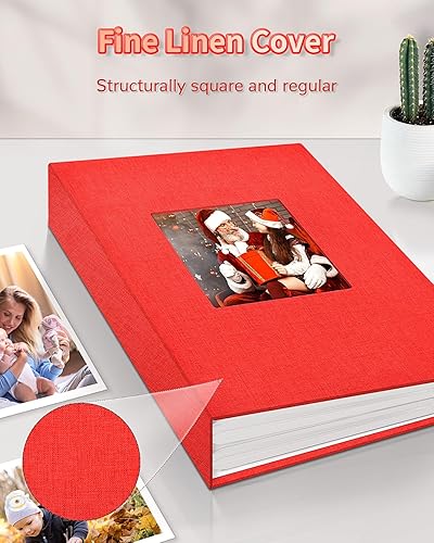 Miniatura 206 de Álbum de fotos de 4 x 6 pulgadas con 300 bolsillos, álbumes de fotos deslizables, cubierta de lino, libro de recuerdos con ventana frontal, página
