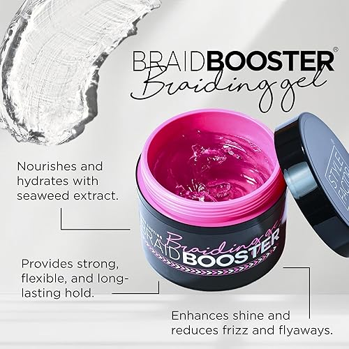 Miniatura 3 de Style Factor BraidBOOSTER Gel trenzado de larga duración con extracto de algas marinas, para trenzas y giros, fórmula gruesa de 7.25 onzas (rosa