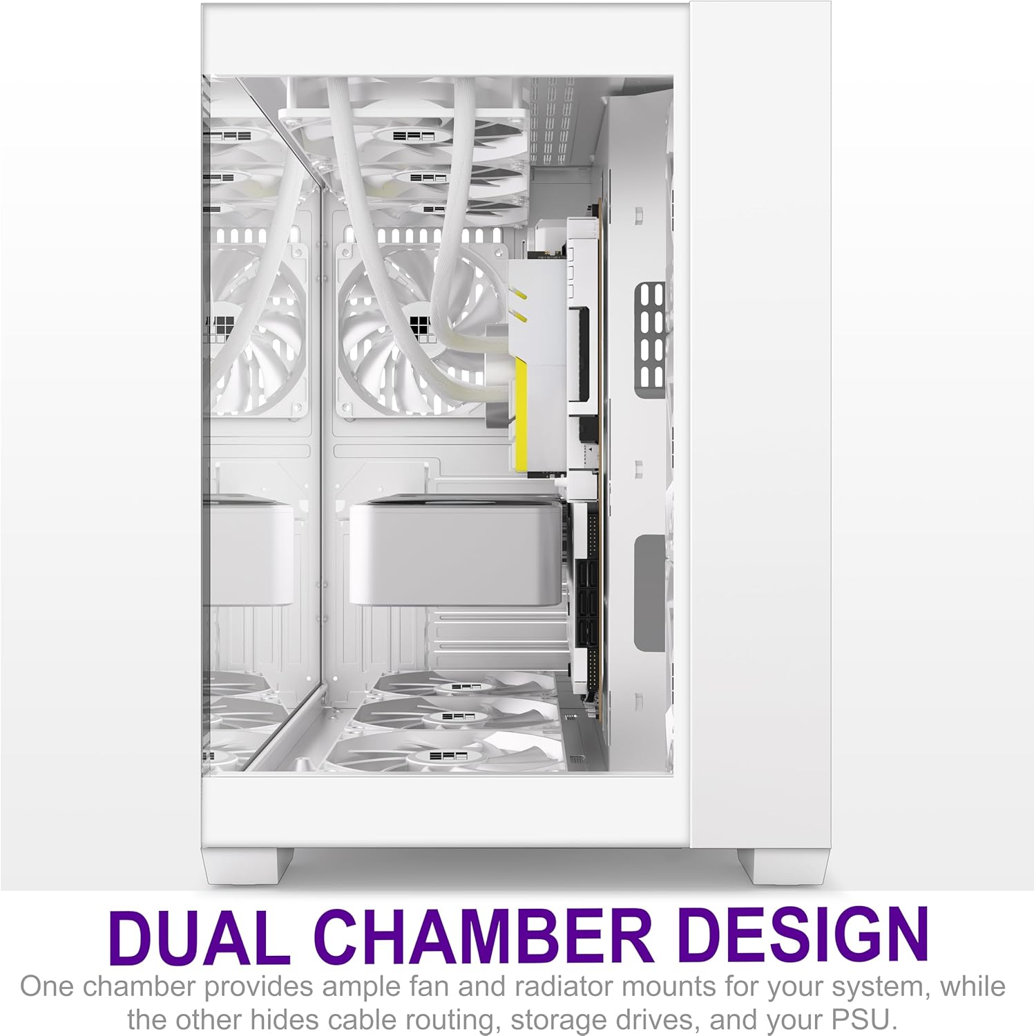 Internal view of FOIFKIN F300 PC Case showing dual chamber design