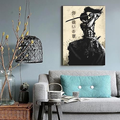Miniatura 4 de GENGSHENG Póster retro japonés de guerrero bushido samurái blindado arte arte lienzo pintura pared impresión imagen habitación decoración del hogar