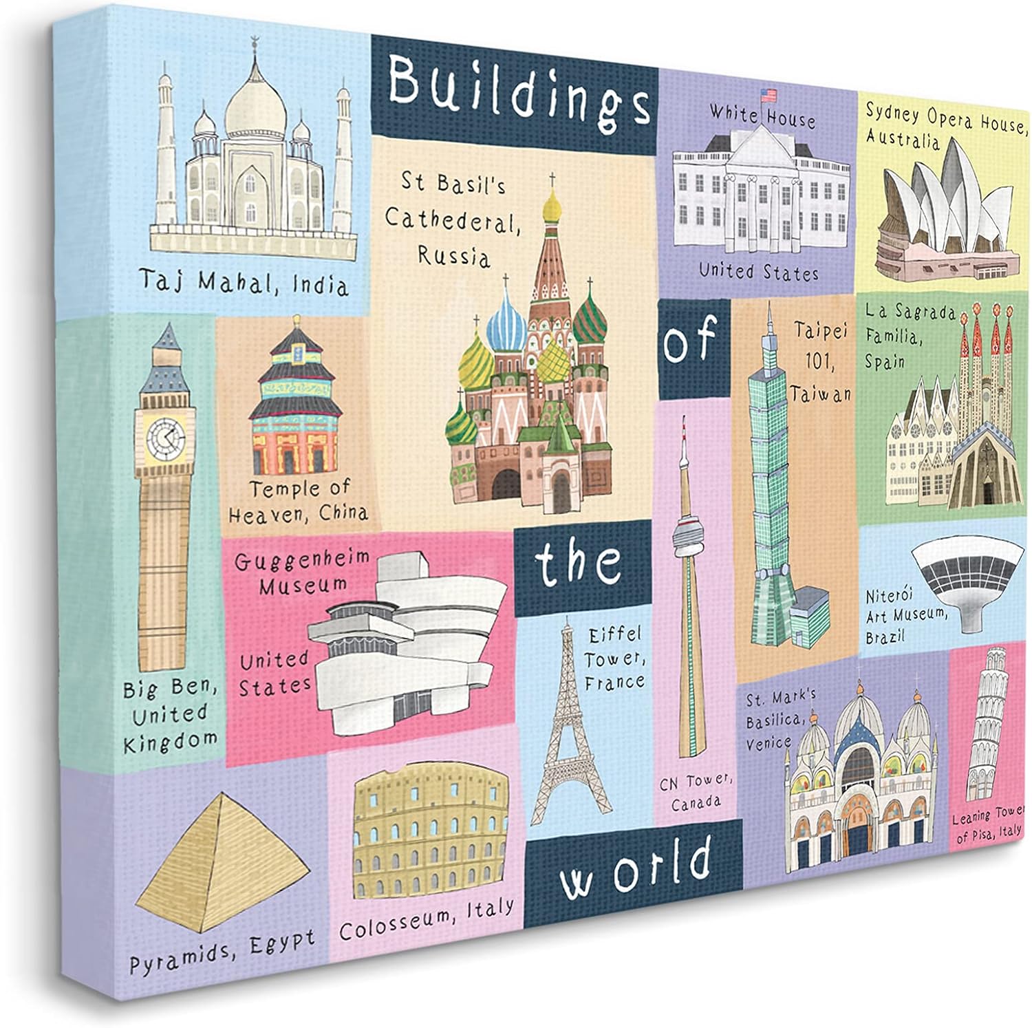 Stupell Industries 'Building of the World Kid's Chart'| Canvas Art | Stupell Industries | 30 x 24 Inches, Easy to Hang and Sturdy, Made in USA, by Carla Daly