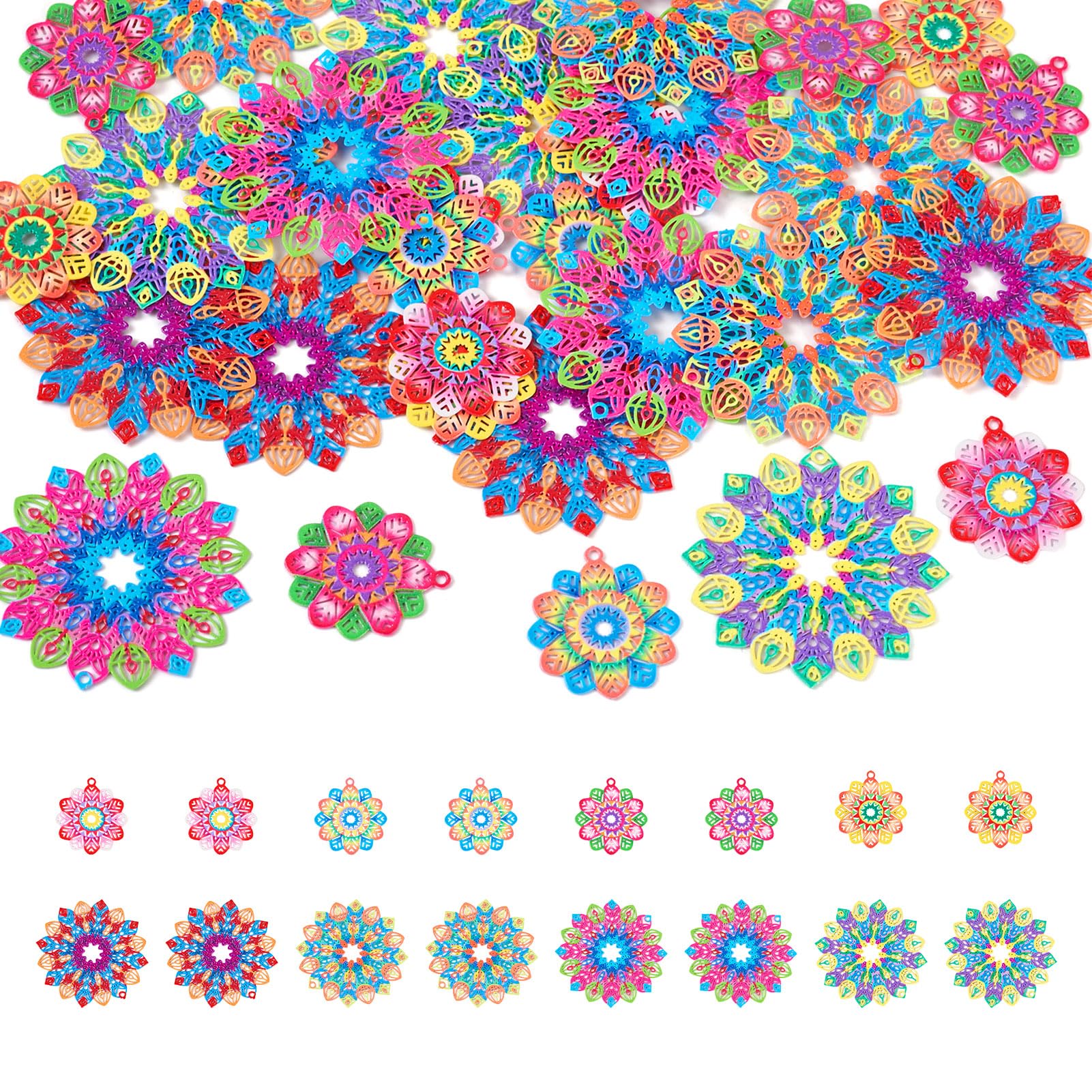 Crafans 32Pcs Flower Filigree Connectors Pendants Stainless Steel Flower Charms Etched Metal Embellishments for Necklace Earring DIY Crafts Jewelry Making
