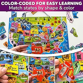 QUOKKA Magnetic Puzzles for Kids Ages 4-6 - Realistic USA Map Puzzles for Toddlers 3-5 - Montessori Educational Toys for 2-4 Years Old - United States Geography Learning Games for Kids 5-8