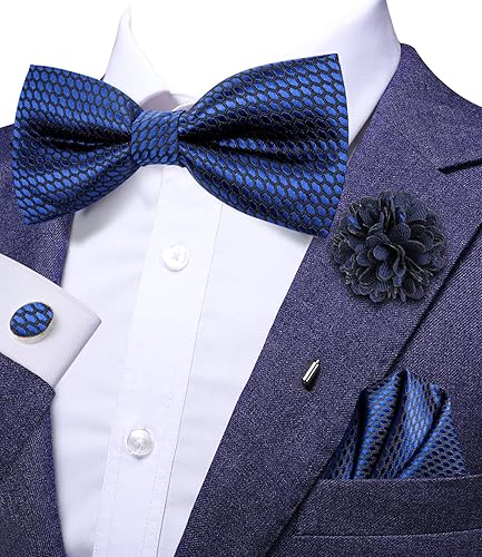 Miniatura 2 de Hi-Tie Juego de alfileres de solapa de pajarita preatados sólidosde cristal para hombre, pajarita ajustable para boda, baile de graduación, esmoquin