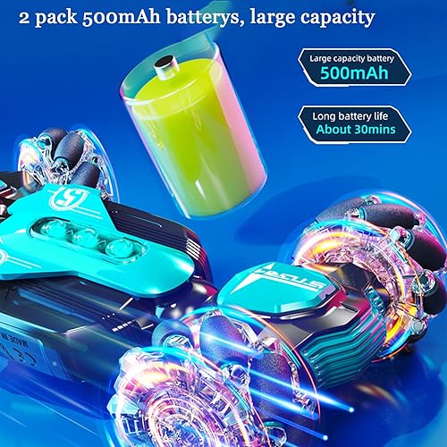 Miniatura 5 de BPUO Auto a control remoto para niños de 6 a 12 años, auto de acrobacias a control remoto con detección de gestos con luz y música, autos