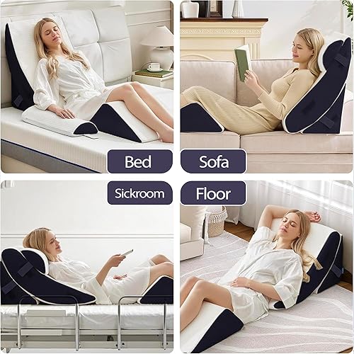 Miniatura 7 de Juego de 4 almohadas ortopédicas de cuña para cama, soporte de espuma ajustable para cabecera, espalda, piernas y sueño, ideal para reflujo ácido,