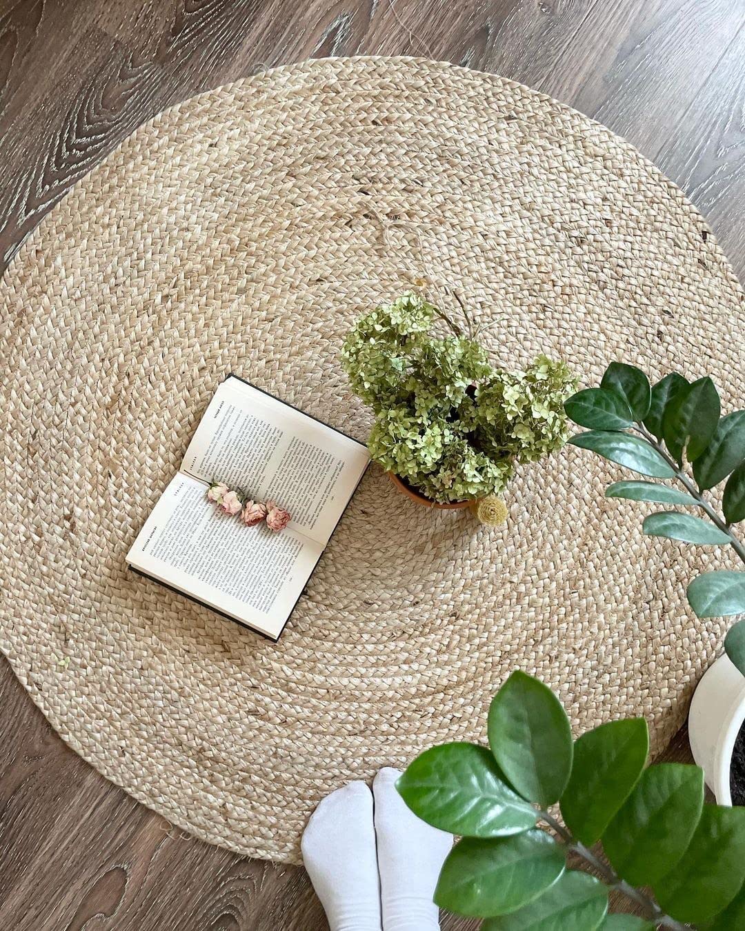 Rugszone Handwoven Jute Natural Reversible Rugs Round Braided Floor Carpet Mat for Living Room, Bedroom, Dining, Office, Restaurant (60 cm Round, Beige) (60 cm)-image-46